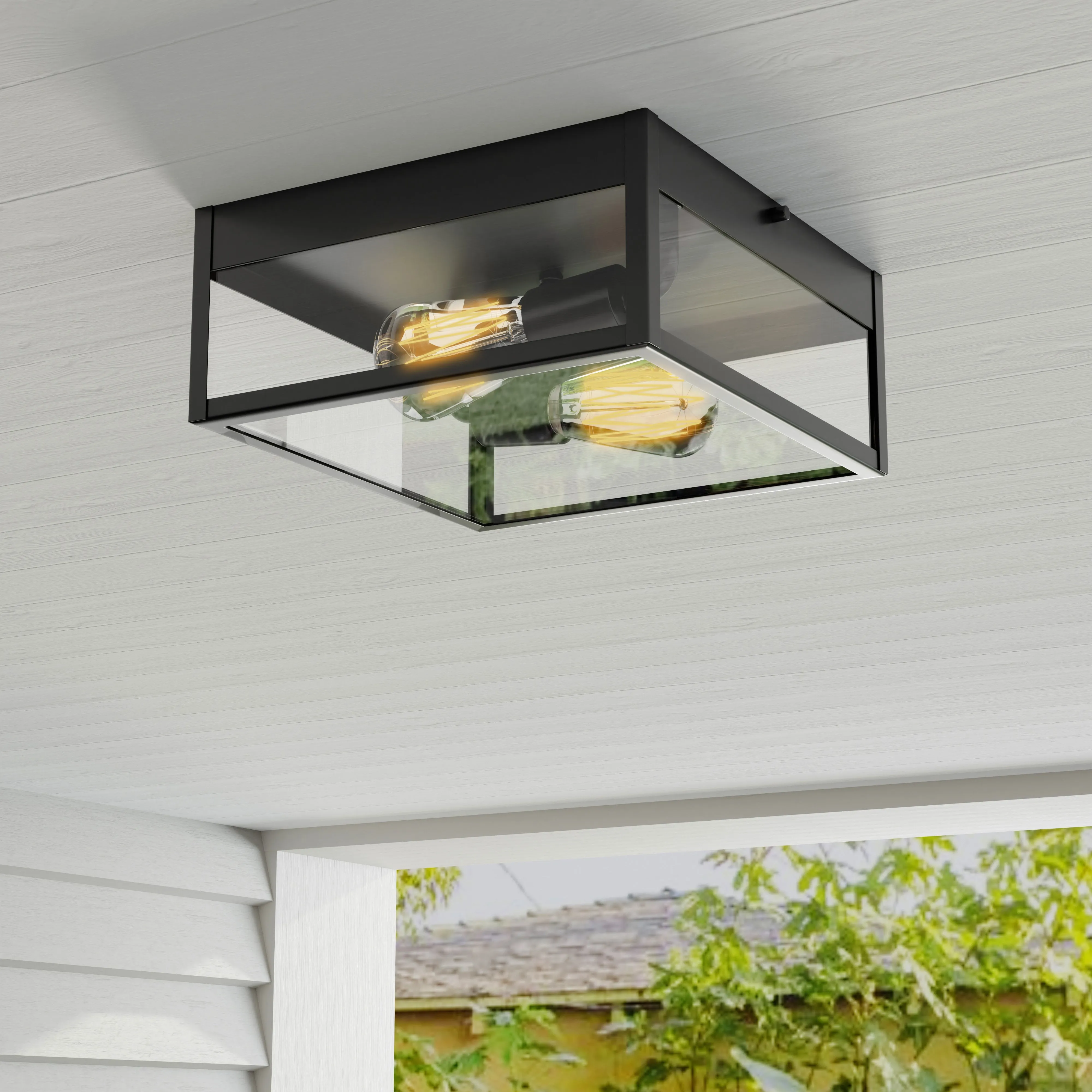 Parrish Collection Two-Light Clear Etched Glass Outdoor Flush Mount