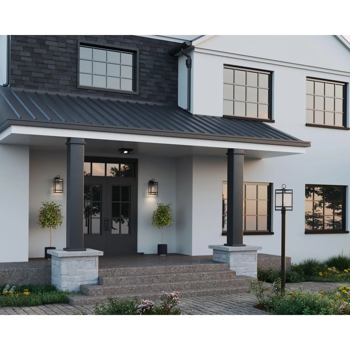 Parrish Collection Two-Light Clear Etched Glass Outdoor Flush Mount