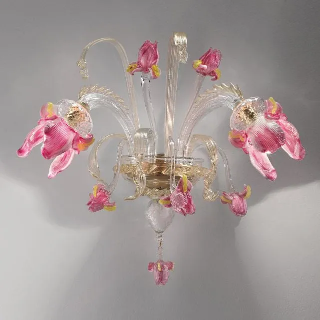 Pink Murano Glass Flower Wall Chandelier