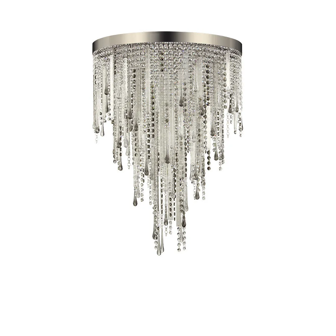 Premium Clear Crystal & Smoke Glass Droplet Flush Chandelier