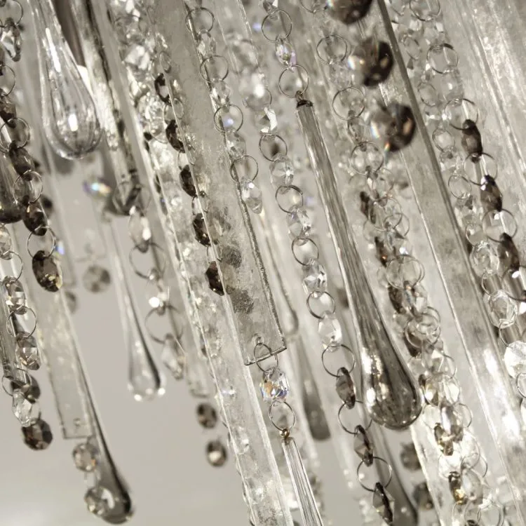 Premium Clear Crystal & Smoke Glass Droplet Flush Chandelier