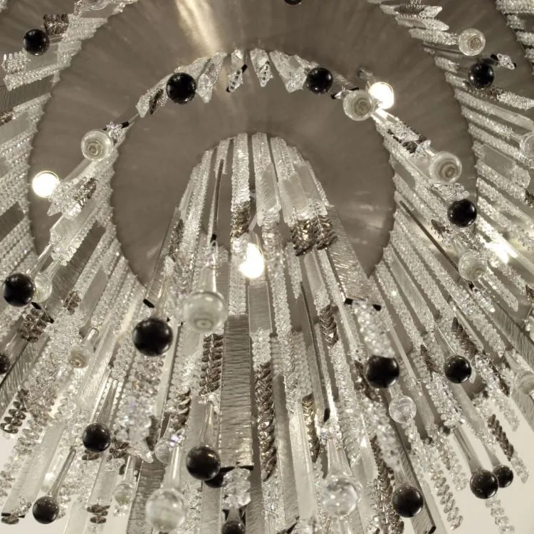 Premium Clear Crystal & Smoke Glass Droplet Flush Chandelier
