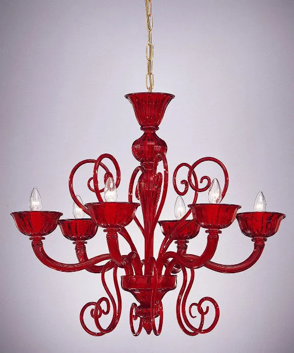 Red Murano Glass 6 Light Chandelier
