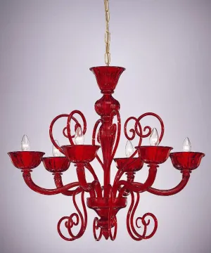 Red Murano Glass 6 Light Chandelier