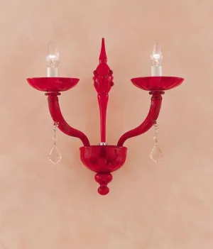 Red Murano Glass Wall Light With Crystal Drops