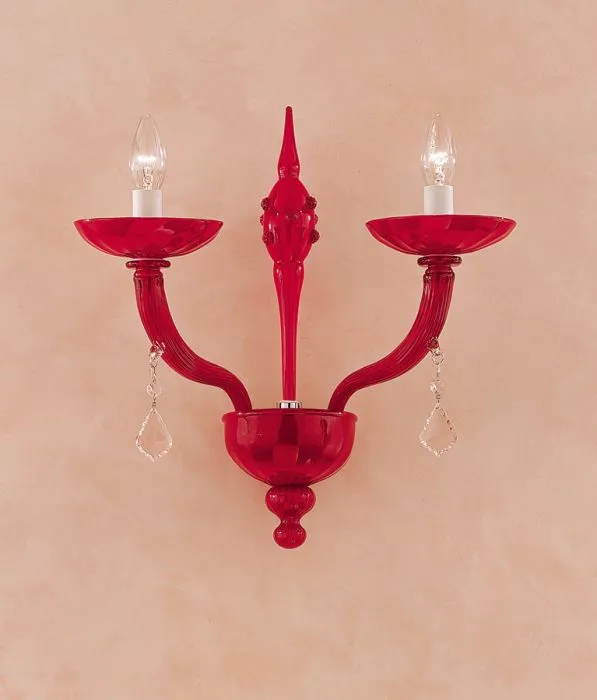 Red Murano Glass Wall Light With Crystal Drops