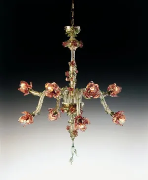 Ruby Gold And Green Murano Glass Art Floral Chandelier