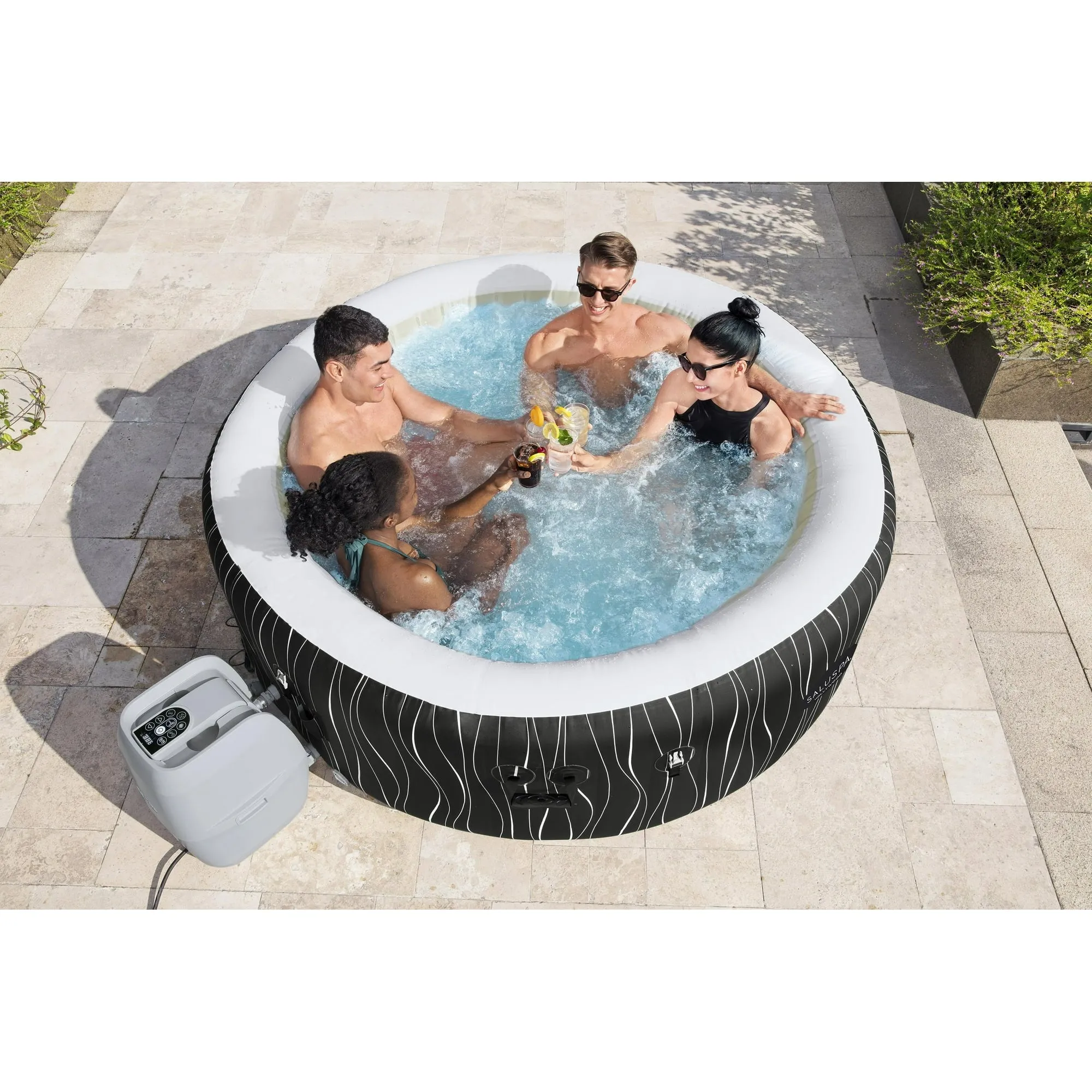 SaluSpa 60134E Hollywood AirJet Inflatable Circle Hot Tub Spa with Color-Changing LED Lights 4-6 Person with Pump #P08411