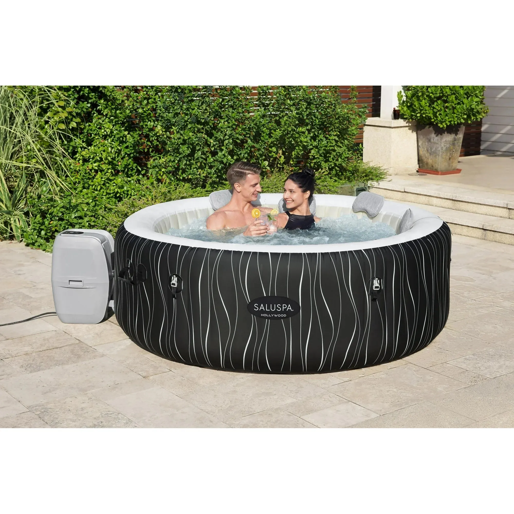 SaluSpa 60134E Hollywood AirJet Inflatable Circle Hot Tub Spa with Color-Changing LED Lights 4-6 Person with Pump #P08411