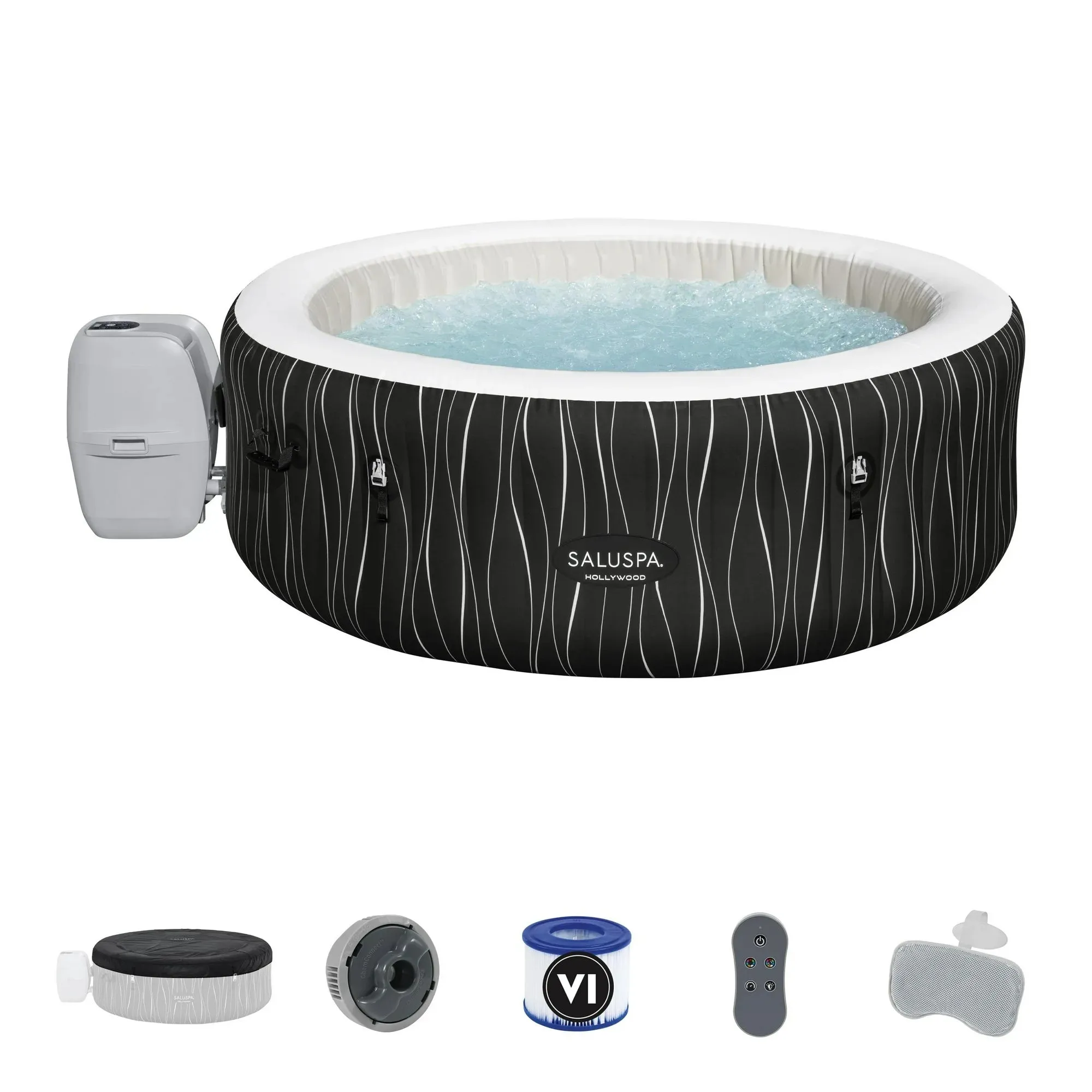 SaluSpa 60134E Hollywood AirJet Inflatable Circle Hot Tub Spa with Color-Changing LED Lights 4-6 Person with Pump #P08411