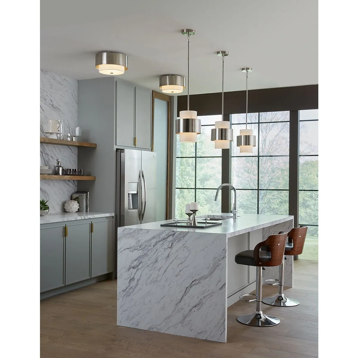 Silva Collection Two-Light White Linen Shade 14" Flush Mount