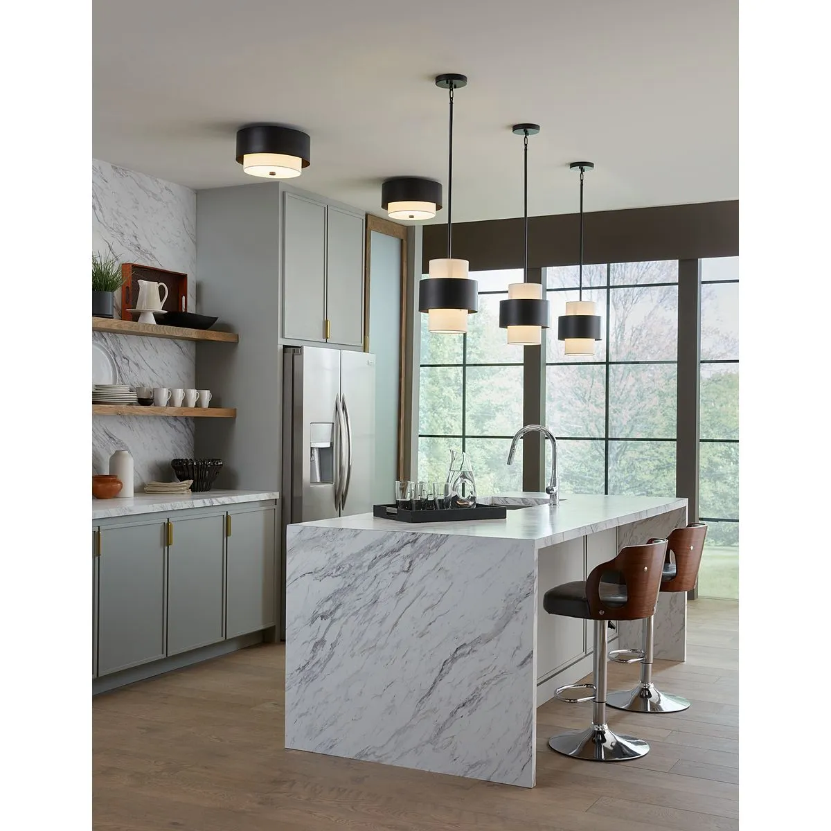 Silva Collection Two-Light White Linen Shade 14" Flush Mount