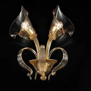 Sophisticated Amber Murano Glass Wall Lamp With Two Shades