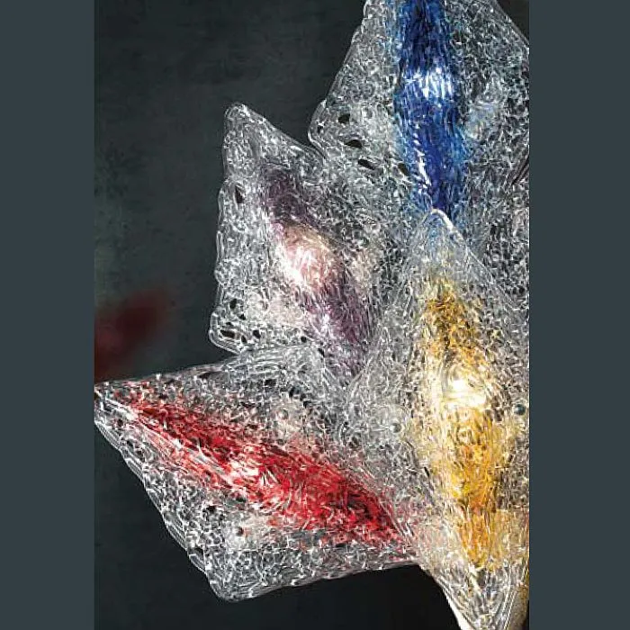 Spun-glass and shiny nickel table lamp with red decoration