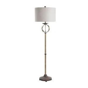 Stylecraft Brass Finish Ring With Moulded Wood Like Accents Steel Floor Lamp Brass