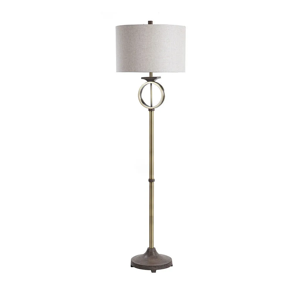 Stylecraft Brass Finish Ring With Moulded Wood Like Accents Steel Floor Lamp Brass