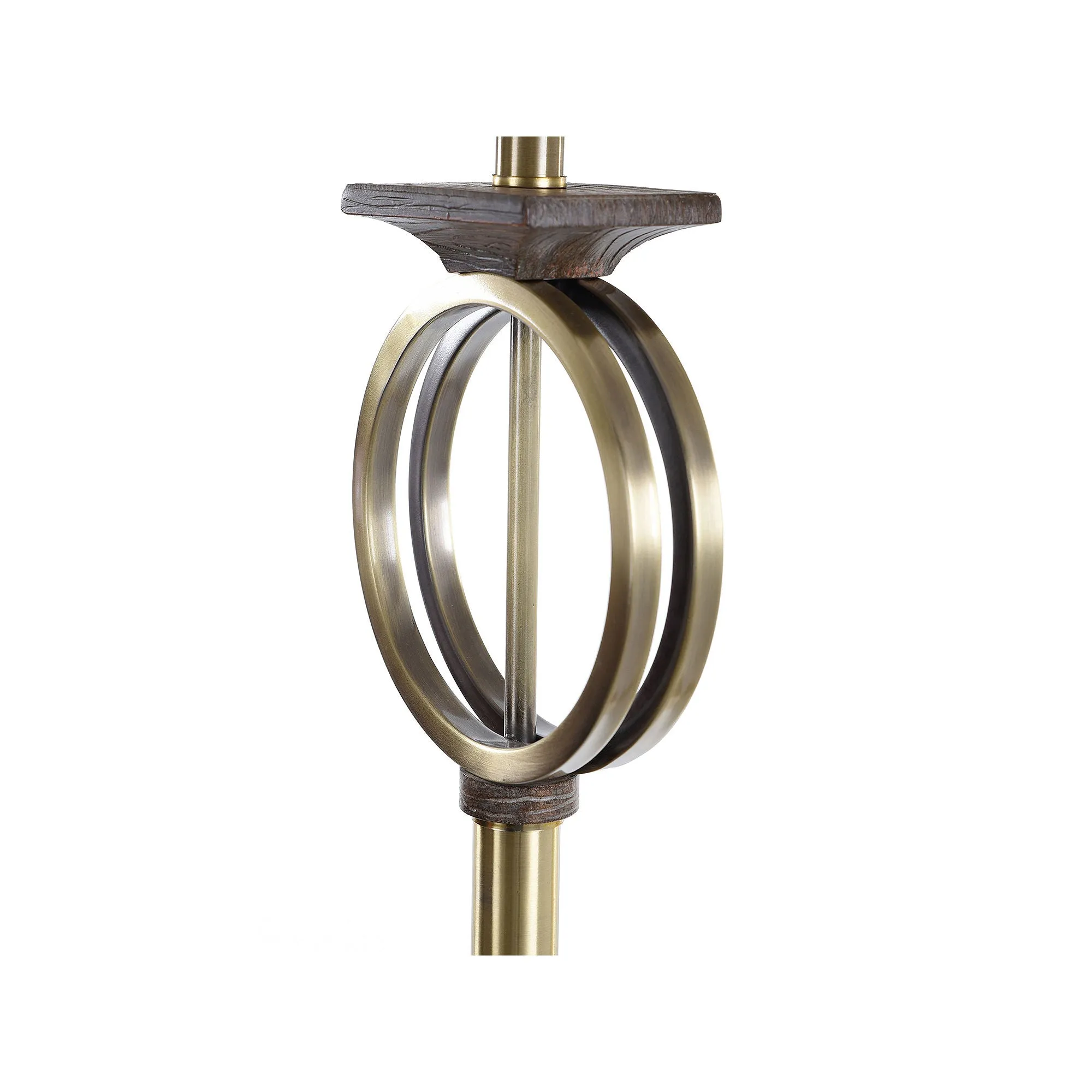 Stylecraft Brass Finish Ring With Moulded Wood Like Accents Steel Floor Lamp Brass