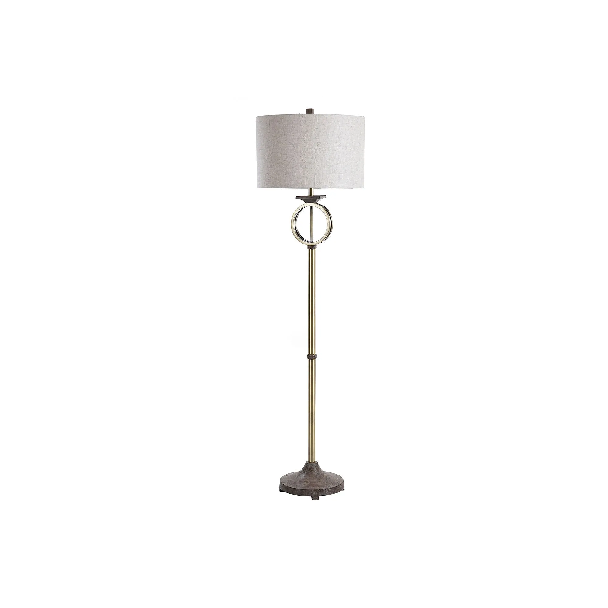 Stylecraft Brass Finish Ring With Moulded Wood Like Accents Steel Floor Lamp Brass