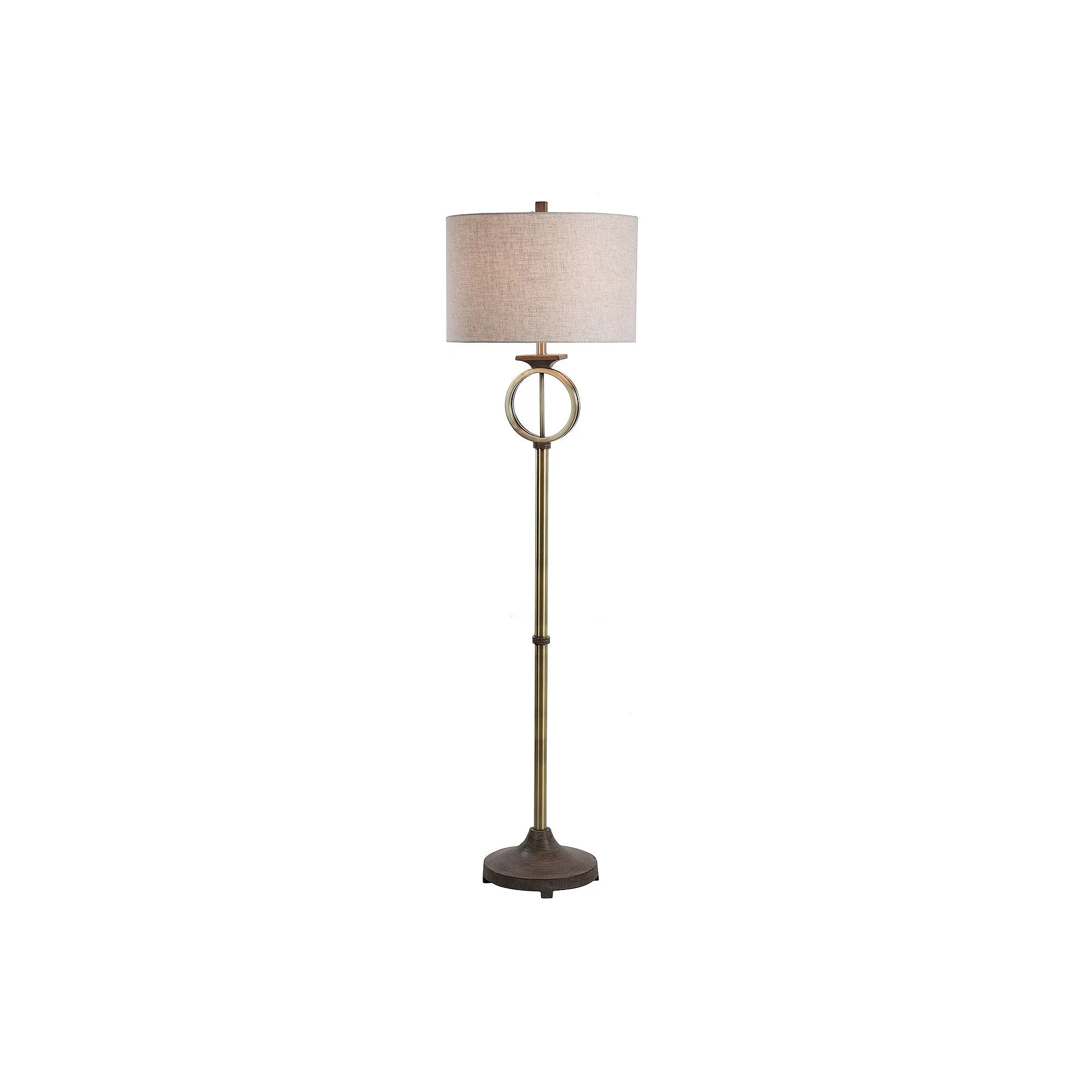 Stylecraft Brass Finish Ring With Moulded Wood Like Accents Steel Floor Lamp Brass