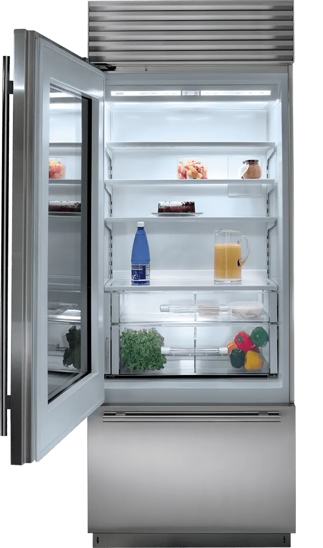 Sub-Zero BI30UASTHLH 30" Classic Over-And-Under Refrigerator/Freezer With Glass Door
