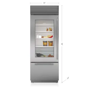 Sub-Zero BI30UASTHLH 30" Classic Over-And-Under Refrigerator/Freezer With Glass Door