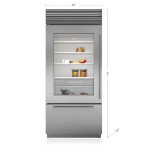 Sub-Zero BI36UASTHRH 36" Classic Over-And-Under Refrigerator/Freezer With Glass Door
