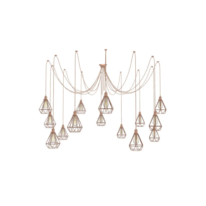 Swag Chandelier: 14 Pendant Copper with Diamond Shade