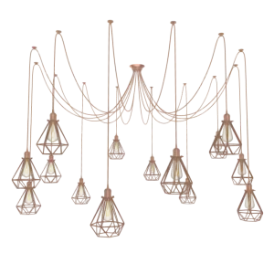 Swag Chandelier: 14 Pendant Copper with Diamond Shade