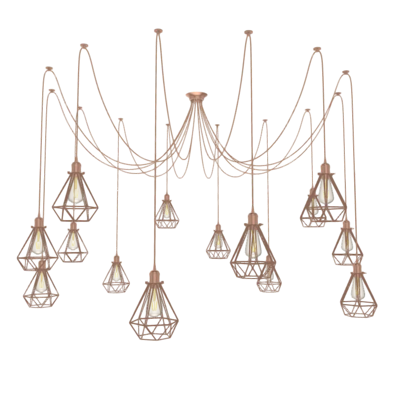 Swag Chandelier: 14 Pendant Copper with Diamond Shade