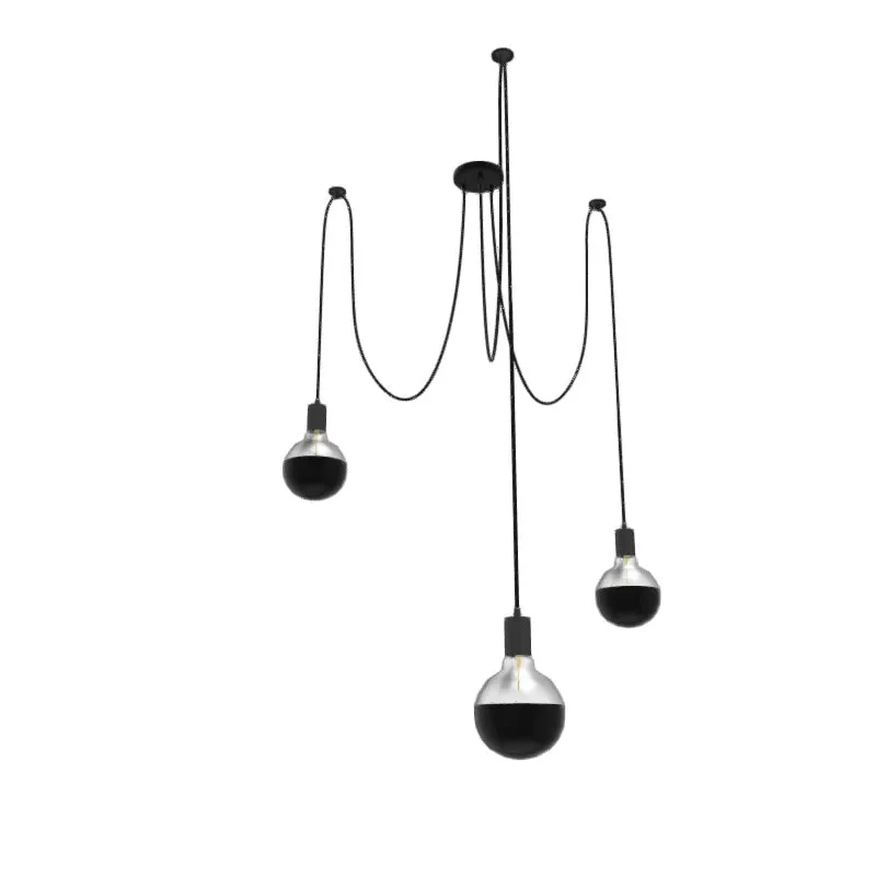 Swag Chandelier: 3 Pendant Black with 5" Globe Black Dipped Bulbs