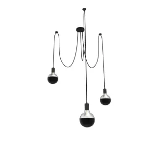 Swag Chandelier: 3 Pendant Black with 5" Globe Black Dipped Bulbs