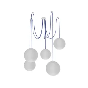 Swag Chandelier: 5 Pendant Blue with Large Neckless White Globe Shades