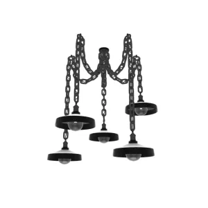 Swag Chandelier: 5 Pendant Large Black Chain with Industrial Shades