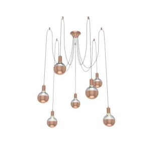 Swag Chandelier: 7 Pendant Grey and Copper with Copper Dipped Bulbs