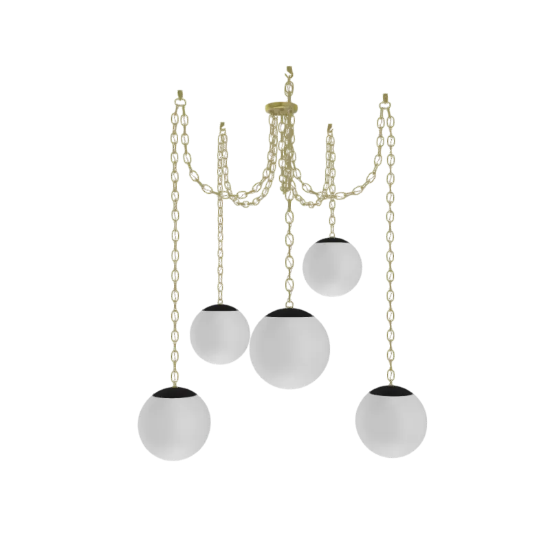 Swag Chandelier: Brass Chain with Neckless Globe Shades