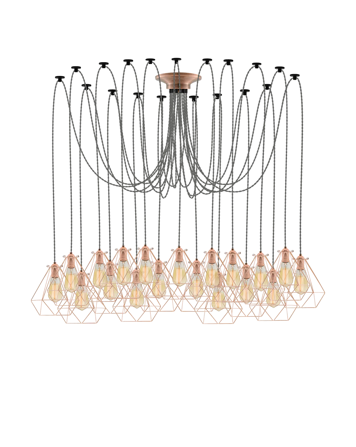 Swag Chandelier: Grey and Copper Diamond Cages