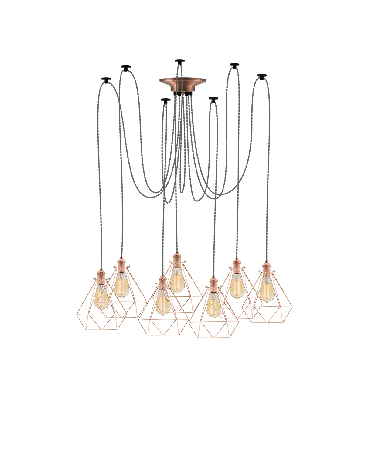 Swag Chandelier: Grey and Copper Diamond Cages