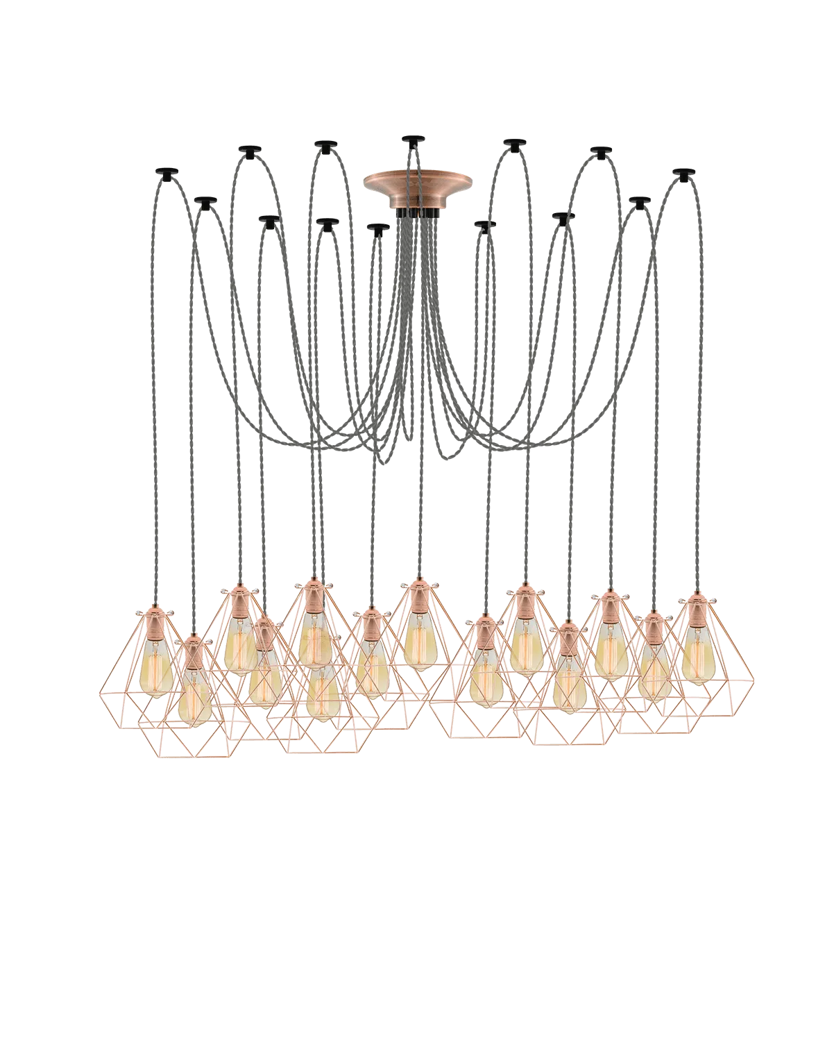 Swag Chandelier: Grey and Copper Diamond Cages