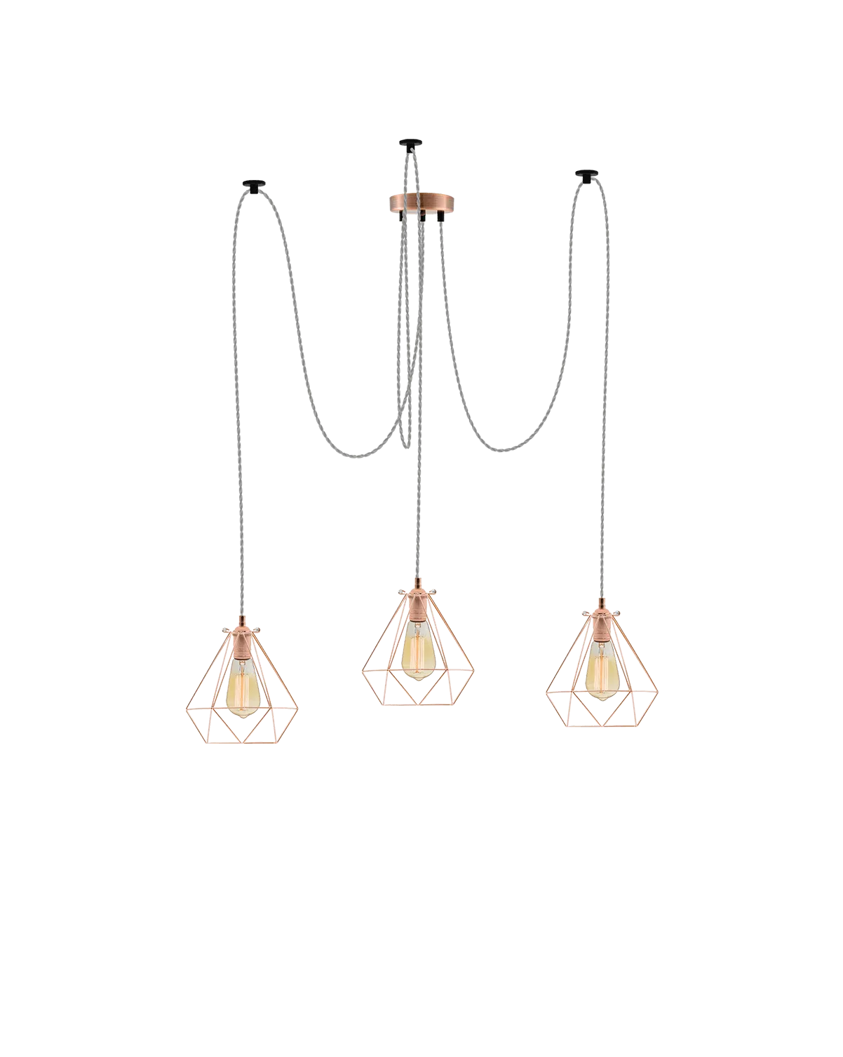 Swag Chandelier: Grey and Copper Diamond Cages