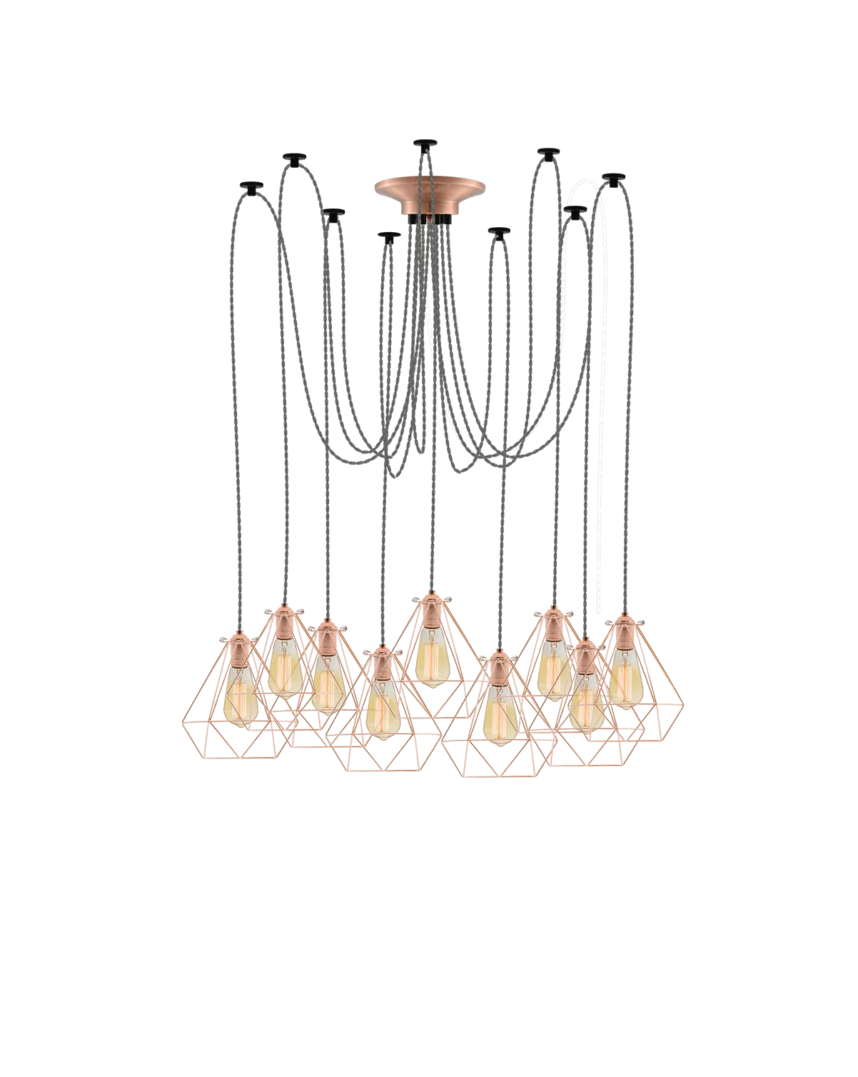Swag Chandelier: Grey and Copper Diamond Cages
