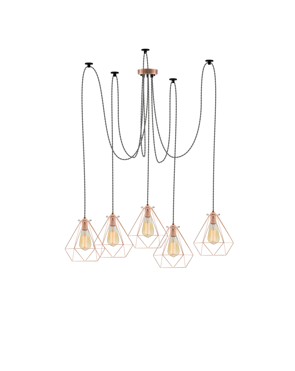 Swag Chandelier: Grey and Copper Diamond Cages