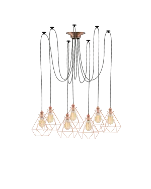 Swag Chandelier: Grey and Copper Diamond Cages