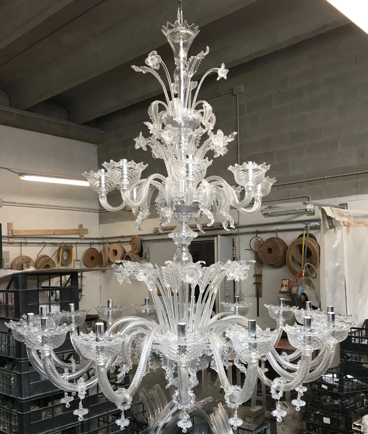 Two Tier Classic Pastoral Chandelier Clear Crystal Art Glass Flowers   Leaves