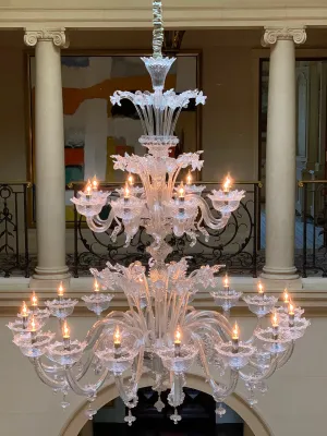 Two Tier Classic Pastoral Chandelier Clear Crystal Art Glass Flowers   Leaves