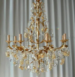 Venetian 8 Light Gold & White Fruit Chandelier