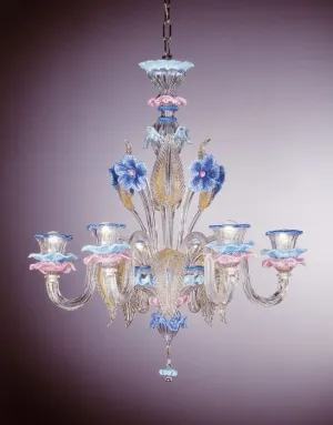 Venetian Chandelier With Blue, Pink And Gold Accents