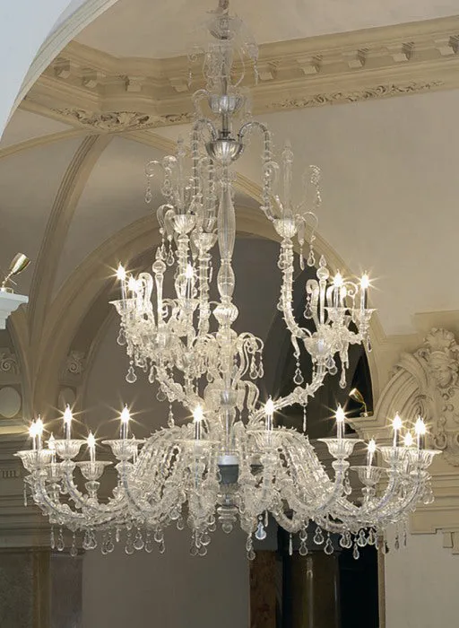 Venetian Clear Glass 27 Light Chandelier In The Rezzonico Style