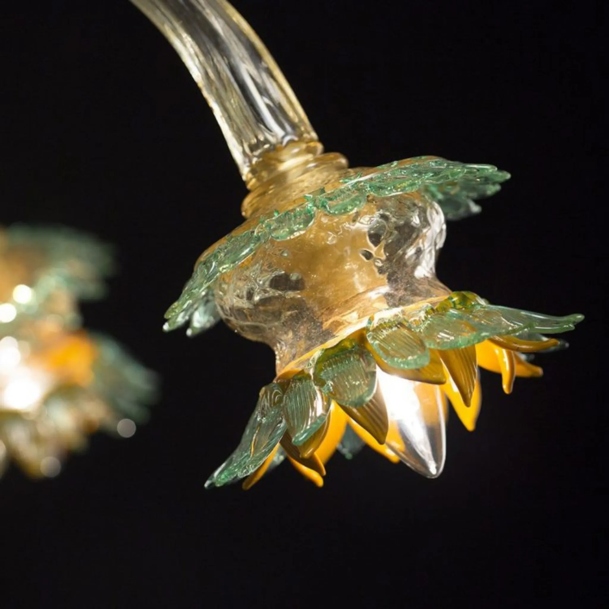 Yellow, Green & Clear Murano Glass Chandelier With Sunflowers